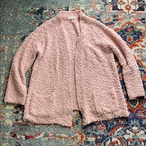 Pink Popcorn Knit Open Front Cardigan